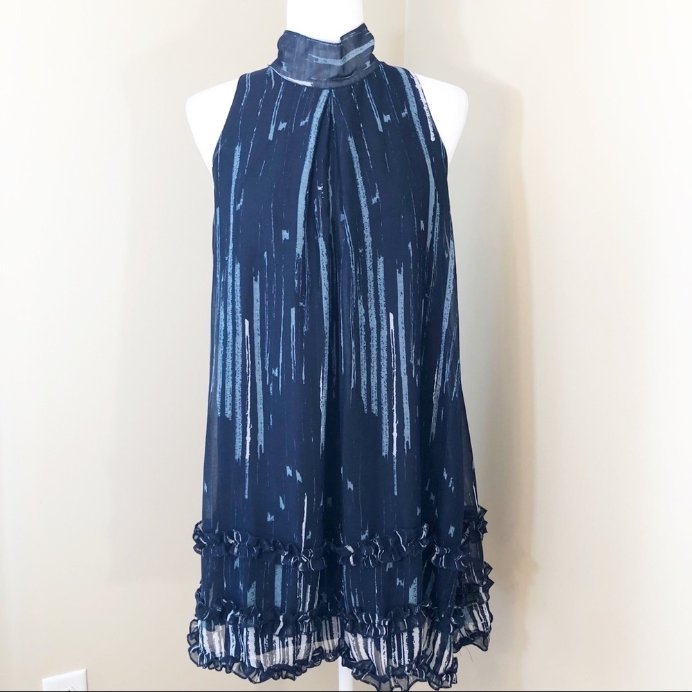 Ya Los Angeles Baby Doll Silk Blend Blue Dress - S